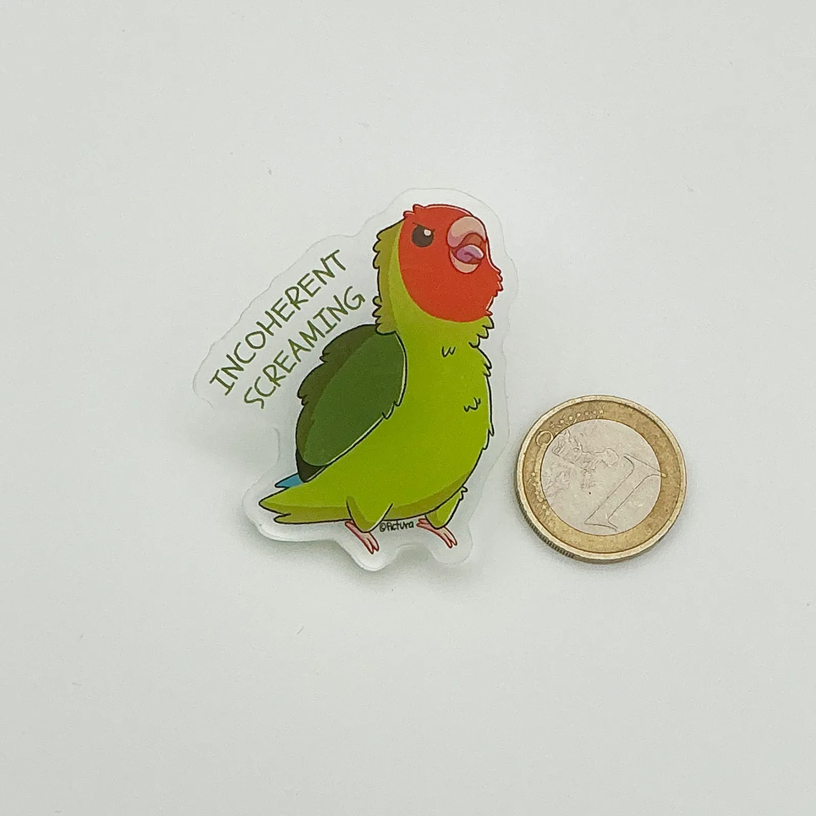 Incoherent screaming Lucky the lovebird - Acrylic pin - Image 3