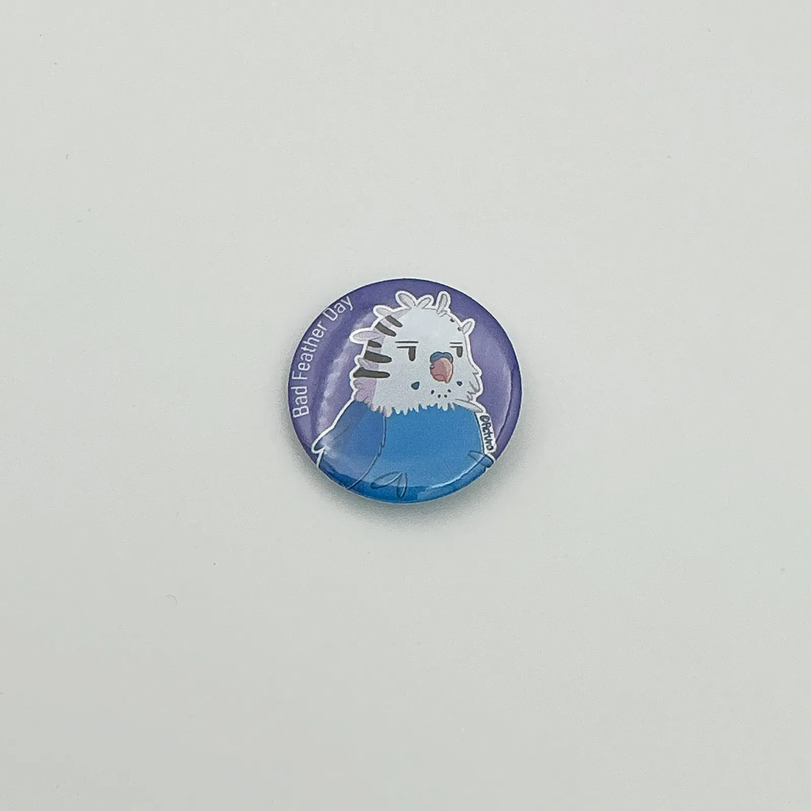 Bad feather day Skye the budgie - Medium button